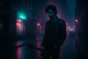 The Weeknd in neon-lit noir cityscape for 'Hurry Up Tomorrow'